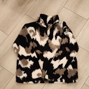 Women's Fleece Jacket Sweater Quarter Zip - Black, White, and Gray